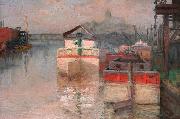 Carl Wagner Coal Barges on the Lower Schuylkill oil painting on canvas